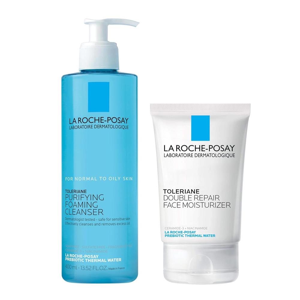 SET LA ROCHE-POSAY TOLERIANE LIMPIADOR ESPUMOSO 13.5 OZ / 400 ML + DOUBLE REPAIR 3.4 OZ / 100 ML