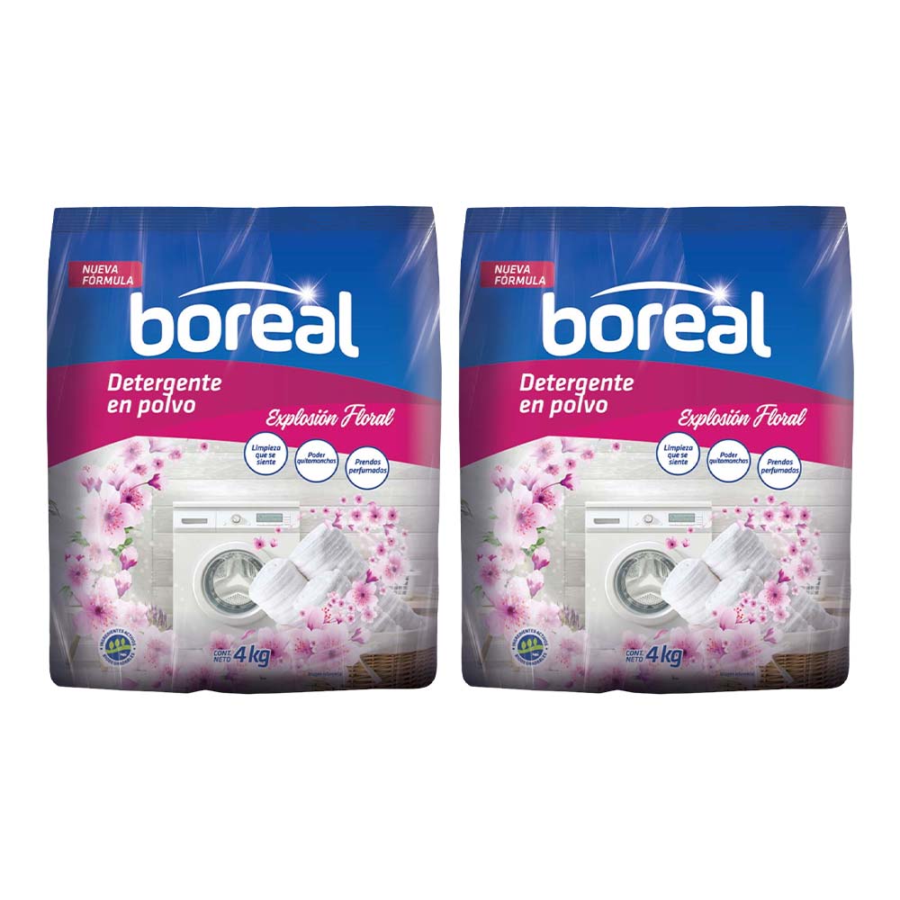 Pack Detergente en Polvo BOREAL Explosión Floral Bolsa 4Kg x 2un