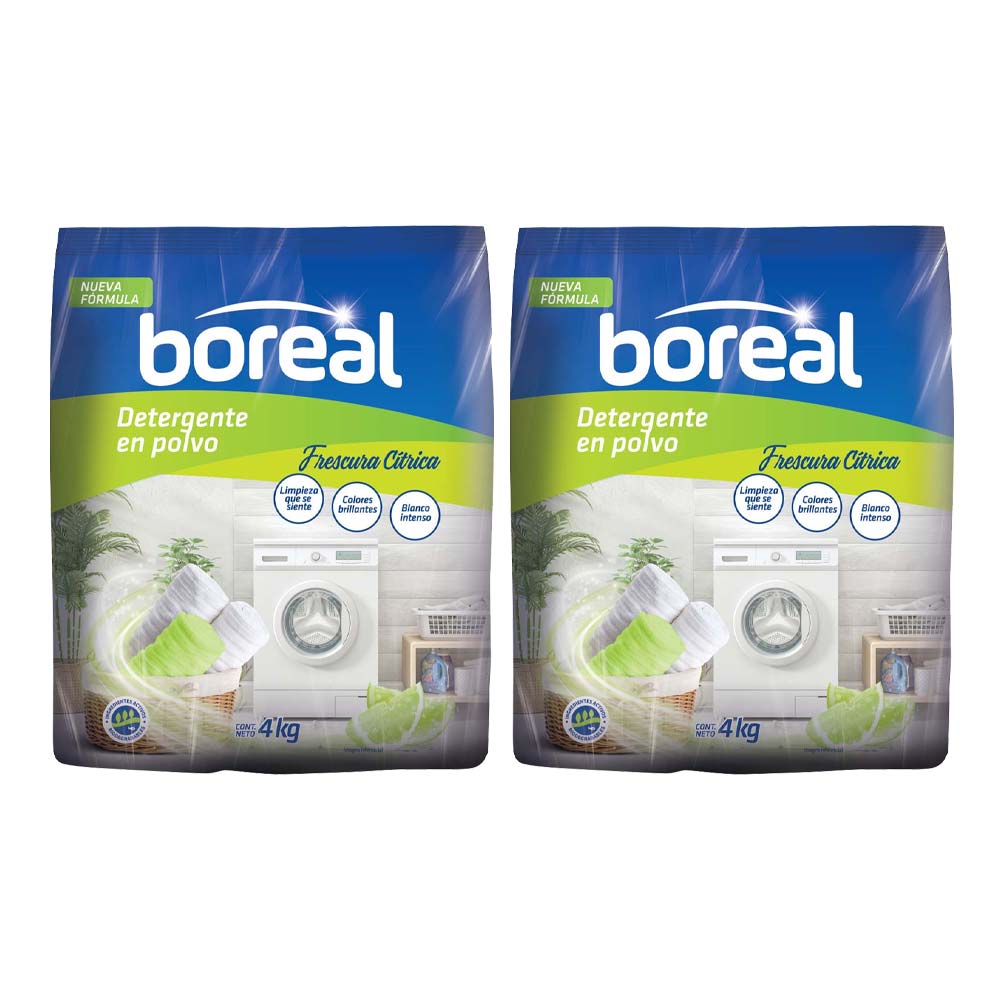 Pack Detergente en Polvo BOREAL Frescura Cítrica Bolsa 4Kg x 2un