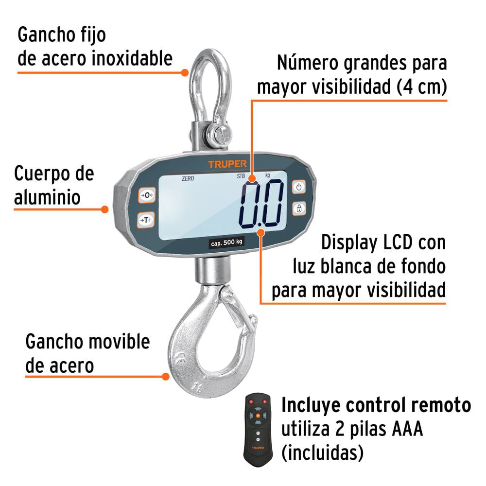 Balanza Electrónica Colgante 500Kg Truper 102543