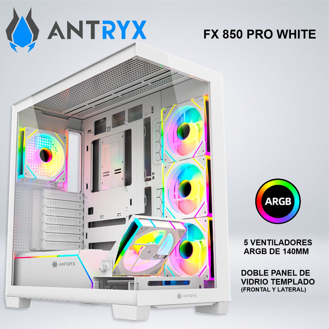 CASE ANTRYX FX 850 PRO WHITE  INFINITY ARGB FAN X5 USB TIPO-C
