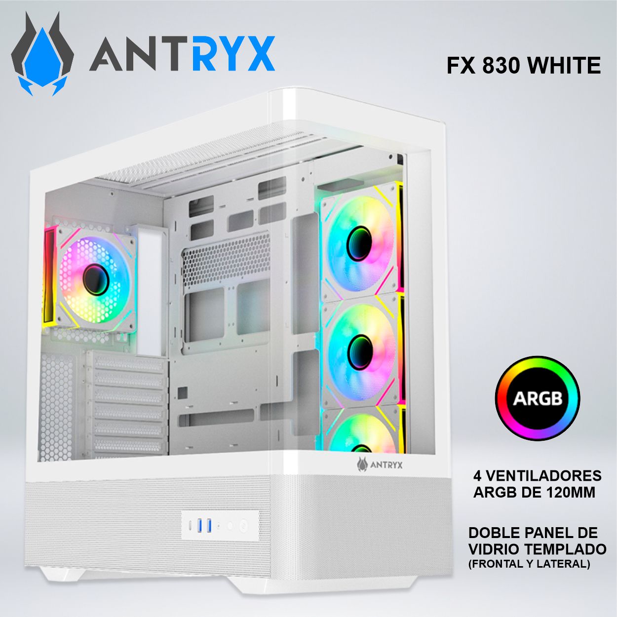 CASE ANTRYX FX 830 WHITE INFINITY ARGB FAN X4 USB TIPO-C