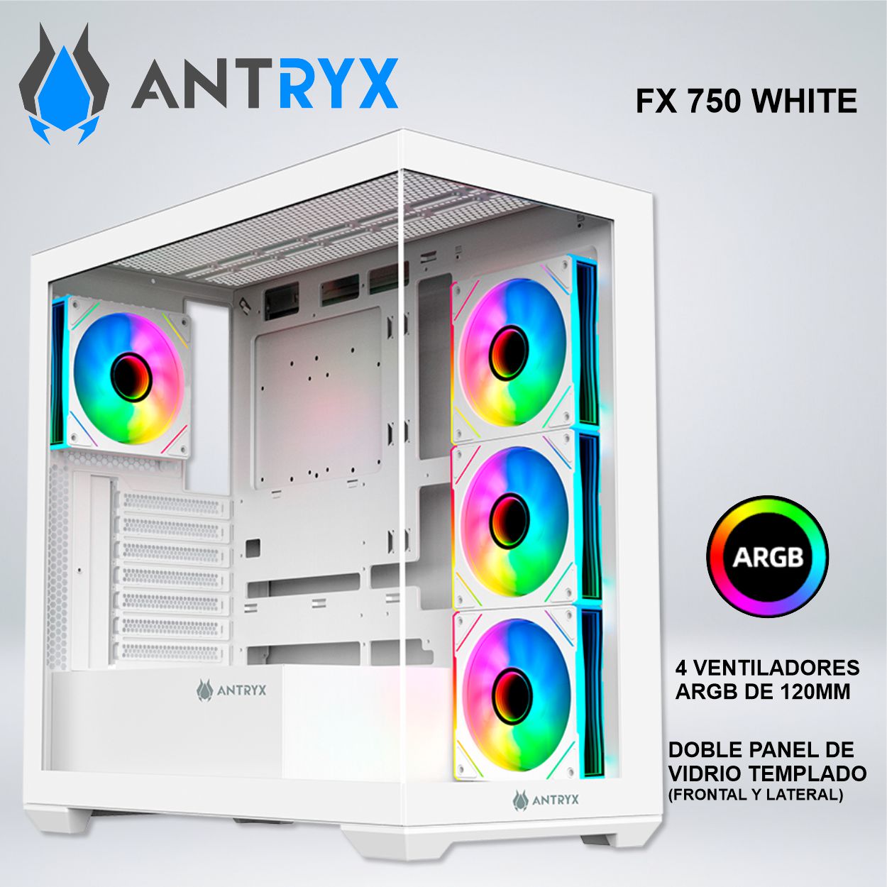 CASE ANTRYX FX 750 WHITE ARGB FAN X4 USB TIPO-C