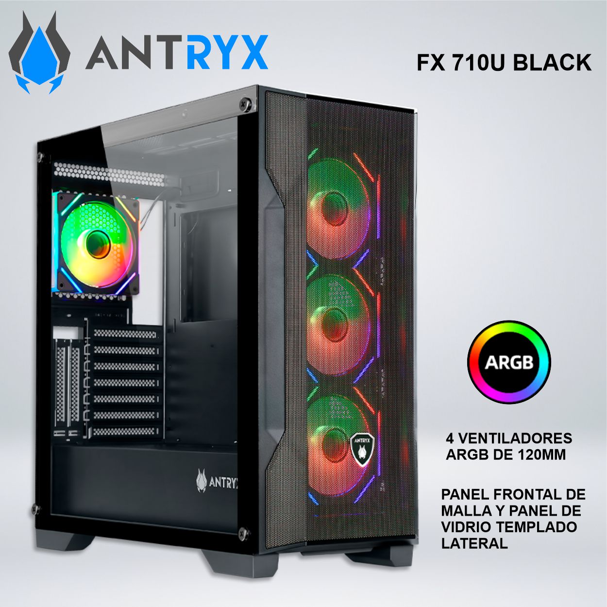 CASE ANTRYX FX 710U BLACK INFINITY ARGB FAN X4 USB  TIPO-C