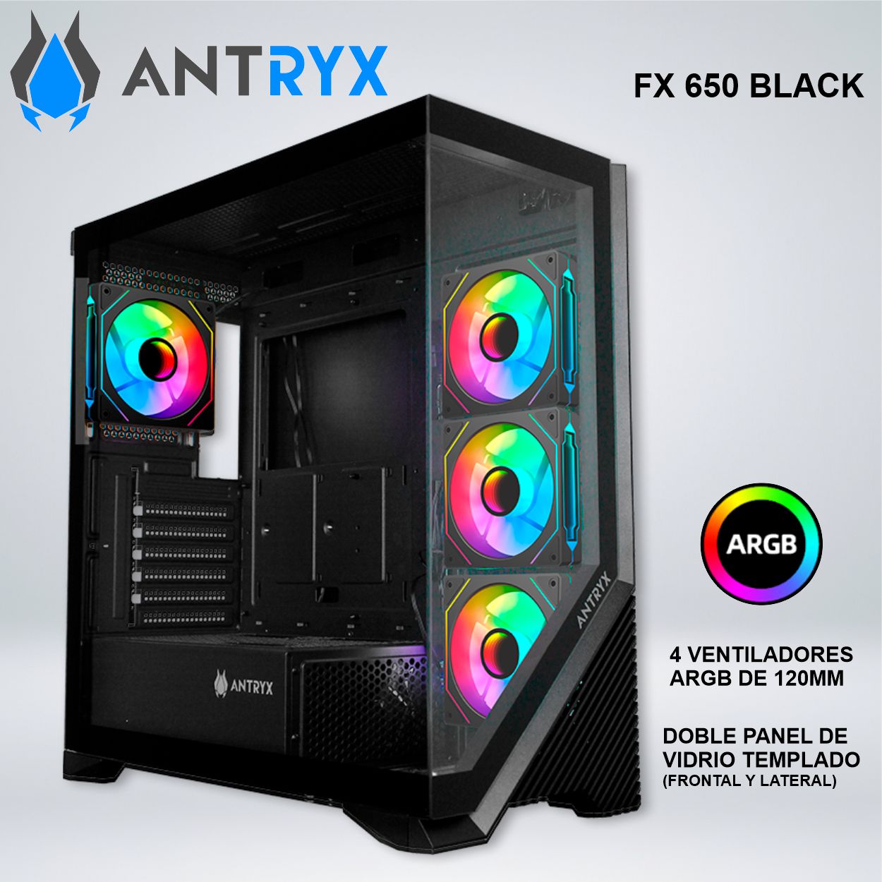 CASE ANTRYX FX 650 BLACK ARGB FAN X4 VIDRIO TEMPLADO AC-FX650K