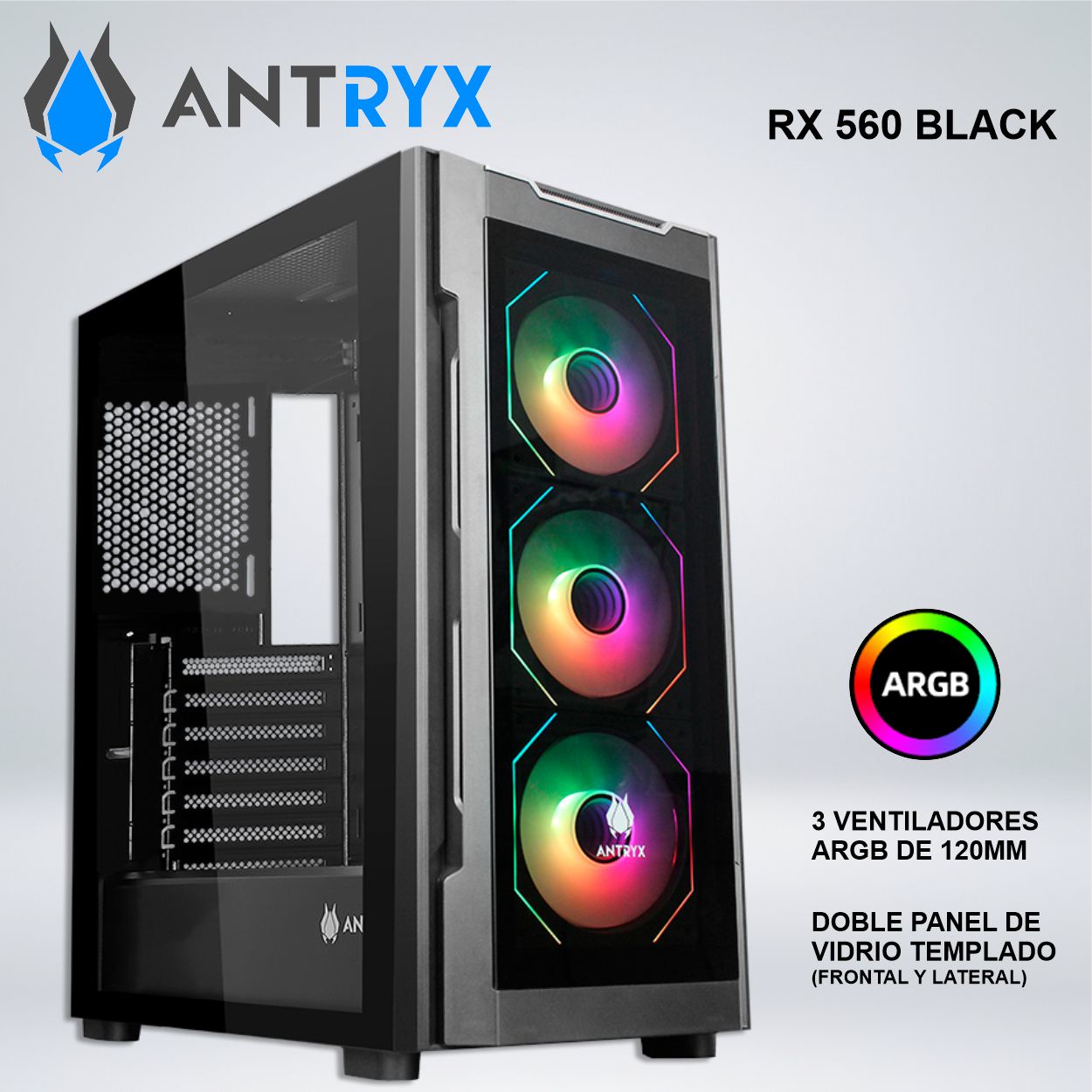 CASE ANTRYX RX 560 BLACK  ARGB FAN X3 VIDRIO TEMPLADO AC-RX560K