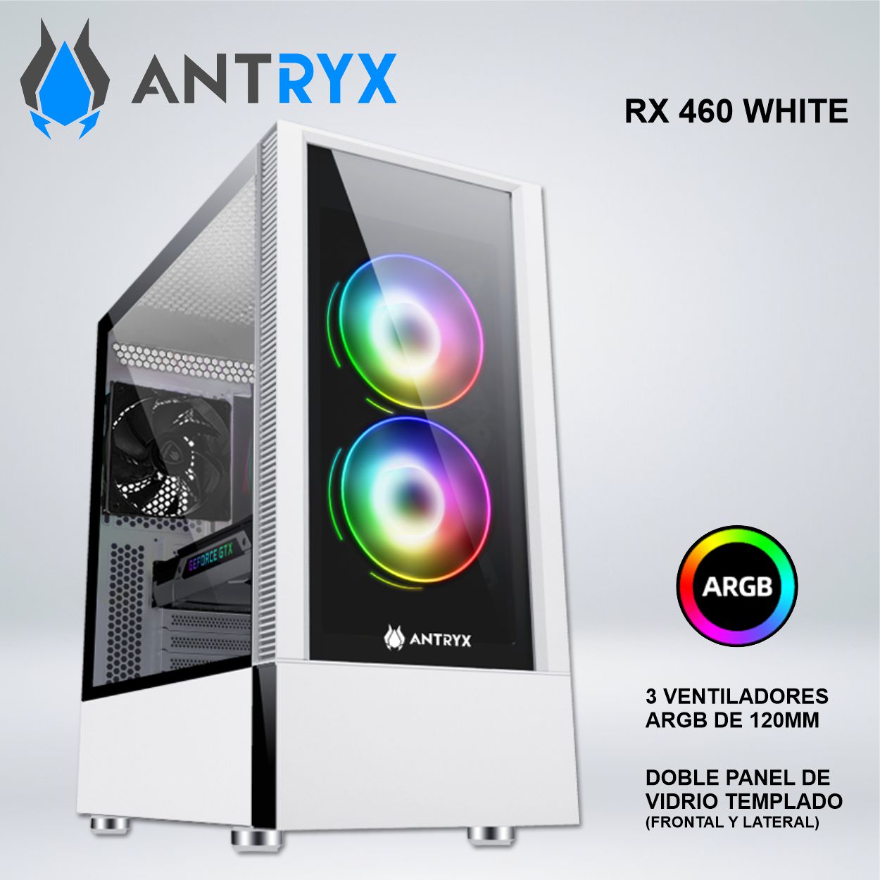 CASE ANTRYX RX 460 WHITE USB3.0 ARGB FAN X2 VIDRIO TEMPLADO