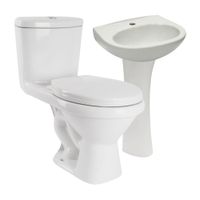 COMBO Inodoro One Piece Trebol Eco PS AS SD Blanco + Lavatorio Trebol Máncora Blanco + Pedestal Trebol Universal Blanco