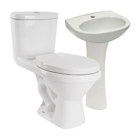 COMBO Inodoro One Piece Trebol Eco PS AS SD Blanco + Lavatorio Trebol Máncora Blanco + Pedestal Trebol Universal Blanco