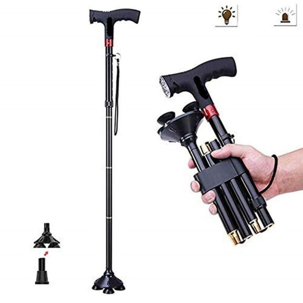 Bastón Plegable Con Luz Led + 4 Soportes Antideslizante