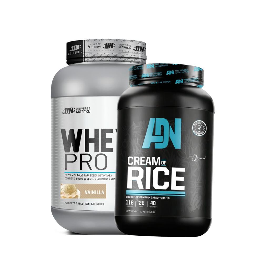 WHEY PRO 1.1 KG VAINILLA Y CREMA ARROZ ADN 1.2 KG VAINILLA