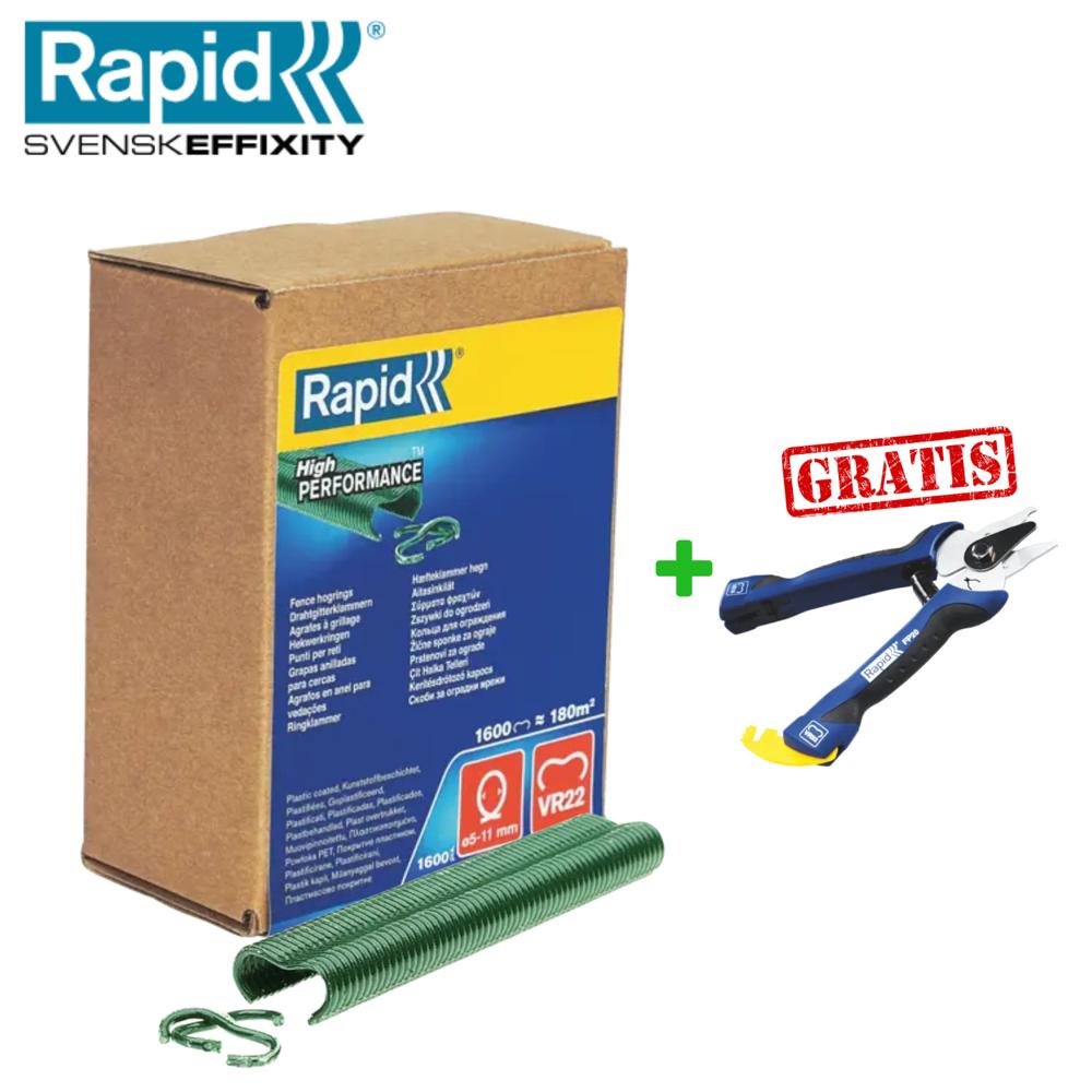 RAPID Grapa Mallera Galvanizada VR22 Verde Caja x 1600 Grapas y Regalo Tenaza Aplicadora FP20
