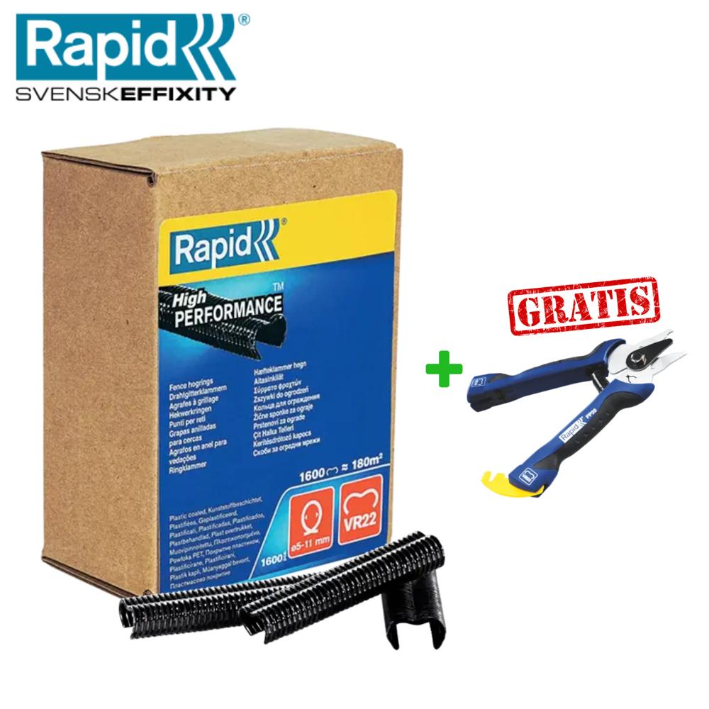 RAPID Grapa Mallera Galvanizada VR22 Negro Caja x 1600 Grapas y Regalo Tenaza Aplicadora FP20