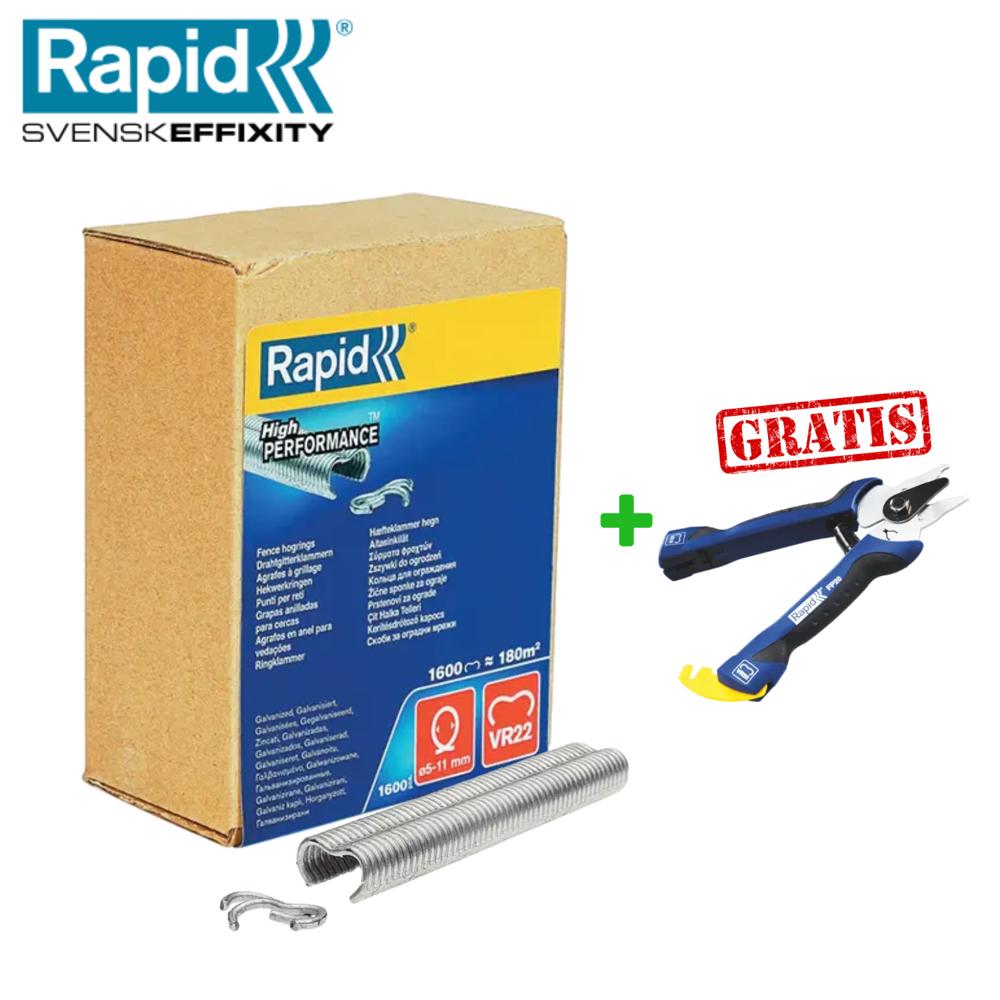 RAPID Grapa Mallera Galvanizada VR22 Gris Caja x 1600 Grapas y Regalo Tenaza Aplicadora FP20