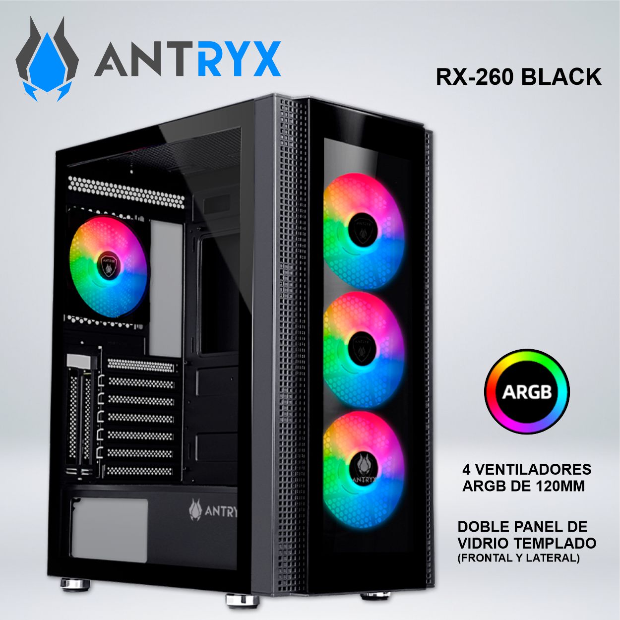 CASE ANTRYX RX-260 BLACK USB30 FRGB FAN X4 VIDRIO TEMPLADO