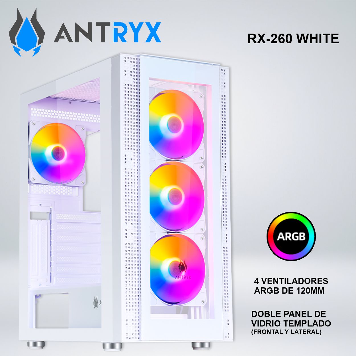 CASE ANTRYX RX-260 WHITE USB30 FRGB FAN X4 VIDRIO TEMPLADO