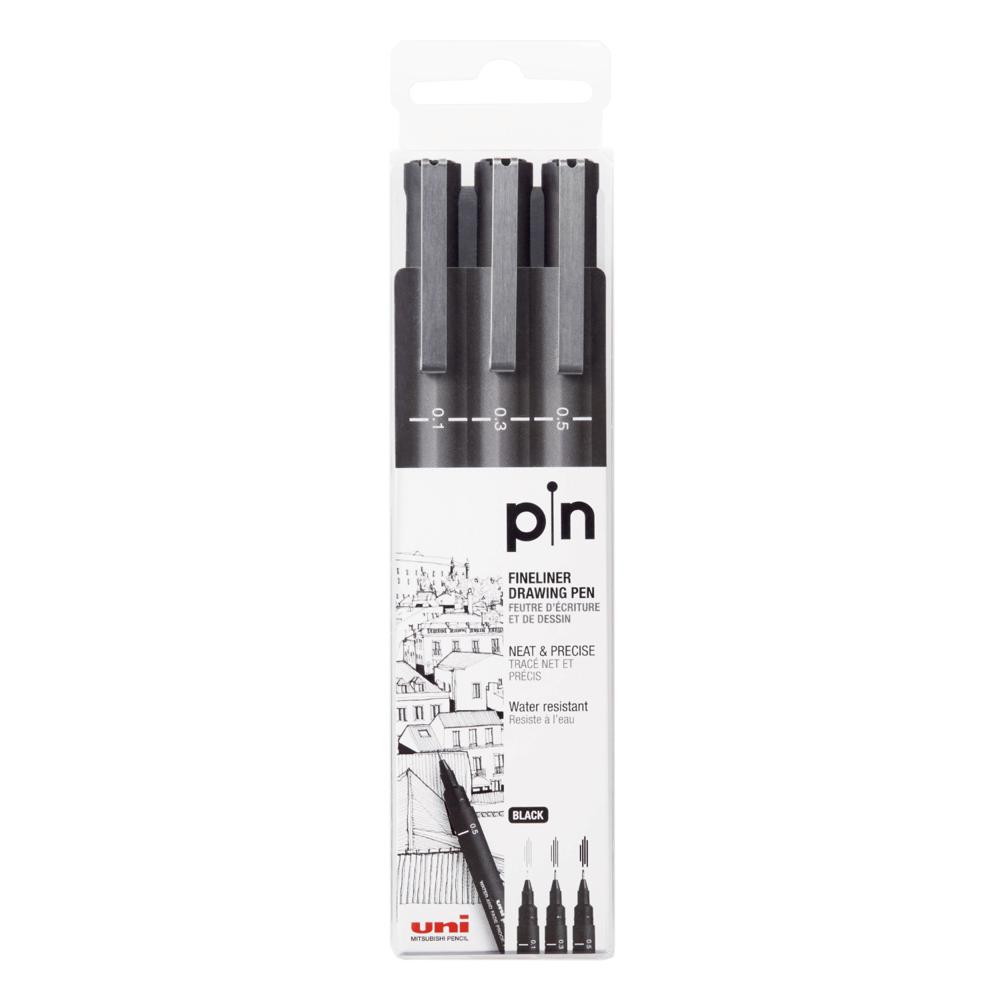 UNI Pin Estilógrafo Punta Fina Pack x 3 - Negro