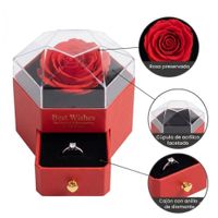 Cofre de Rosa Eterna Joyería Sorpresa Collar Aretes y Anillo Regalo Joyero Rojo