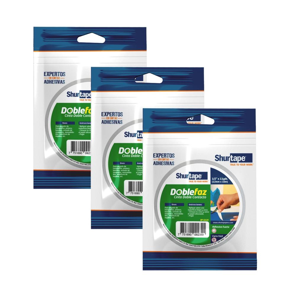 Doble Faz Cinta de Doble Contacto 12mm x 10m Pack x 3