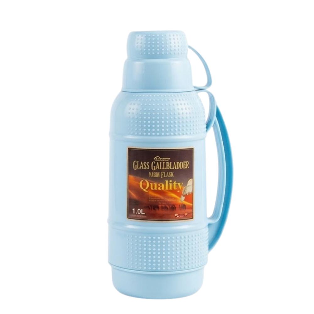 Termo 1 Litro Acero Inoxidable con una Taza Botella Térmico Portátil Conservador Temperatura Celeste