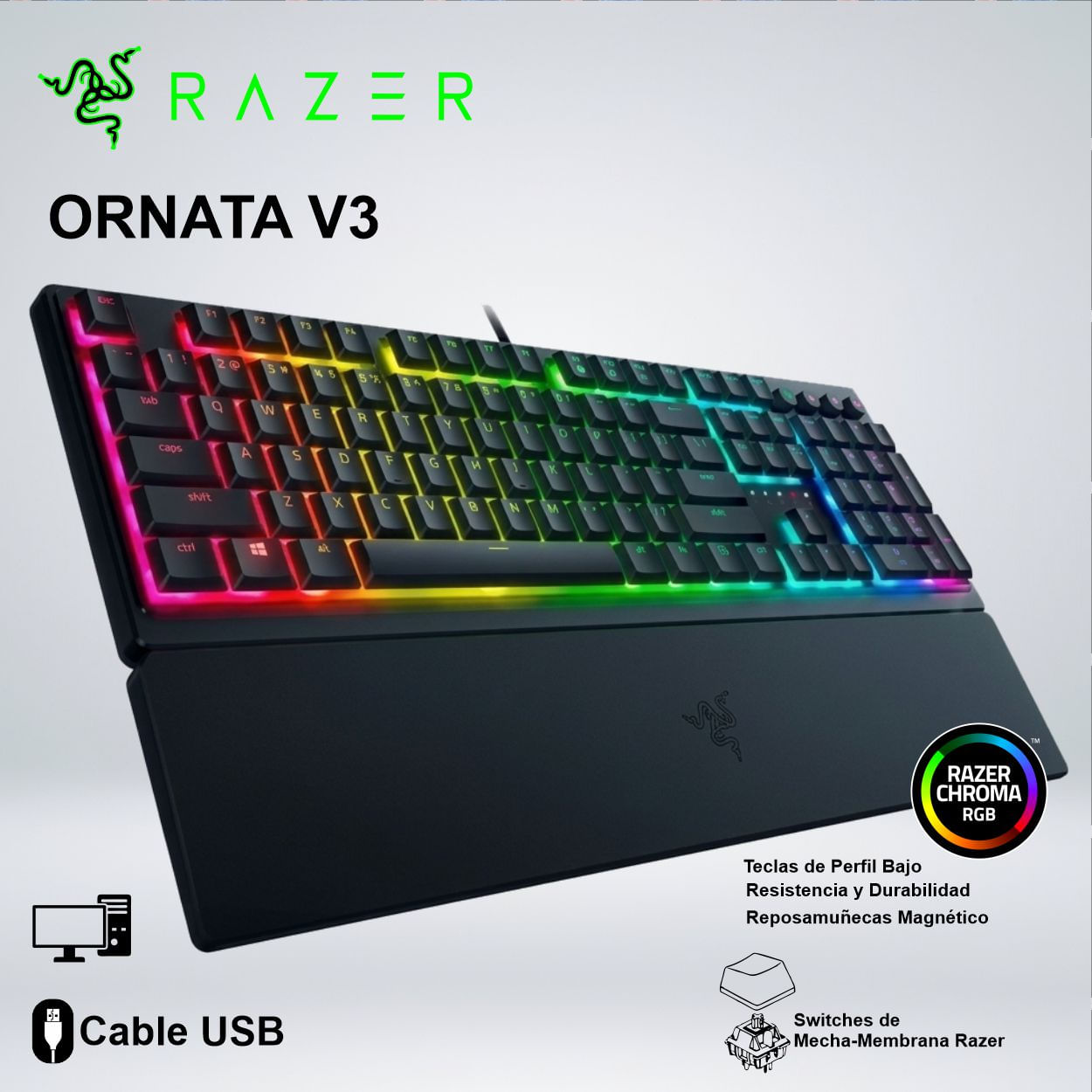 TECLADO GAMER RAZER ORNATA V3 RGB LOW PROFILE TECLAS MULTIMEDIA