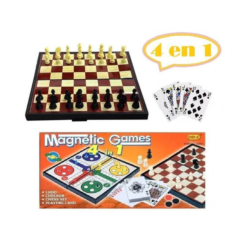 tablero de Ajedrez magnetico 4 en 1 ludo cartas y damas