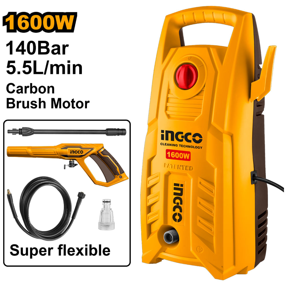 Hidrolavadora de Alta Presión Ingco 1600W 140 BAR 5.5L HPWR16008