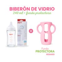 Biberón Soft Touch de Vidrio 240ml 8oz con Funda Protectora Rosado