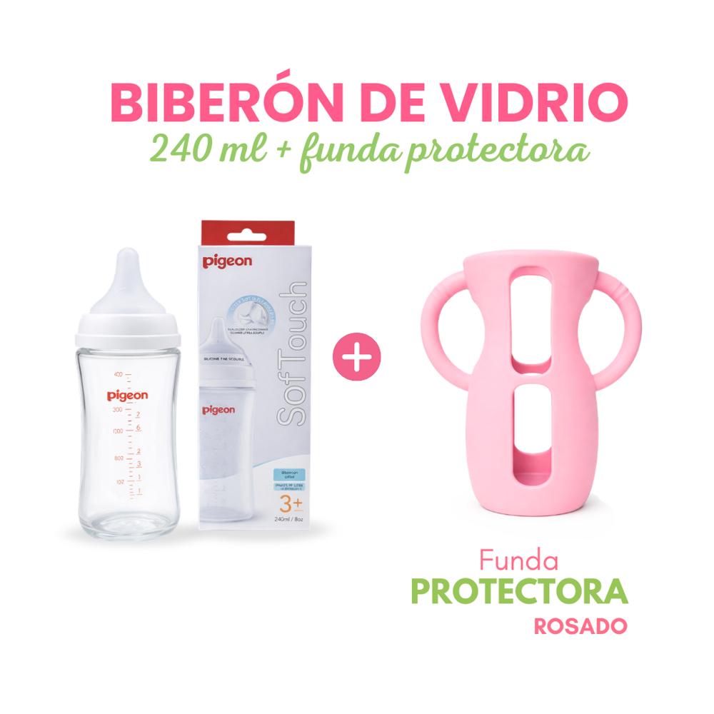 Biberón Soft Touch de Vidrio 240ml 8oz con Funda Protectora Rosado
