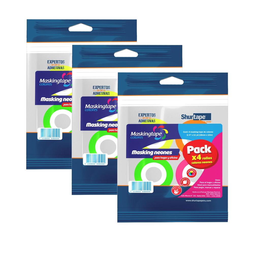 Zipper Masking Tape Colores Neón 18mm x 11Yds - 12 Rollos