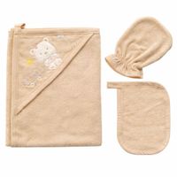 Toalla de Bebe con capucha mas babita y manopla color beige