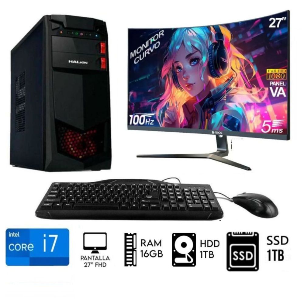 Computadora PC Intel Core i7 Ram16GB Disco HDD 1TB SSD 960GB Monitor 27FHD