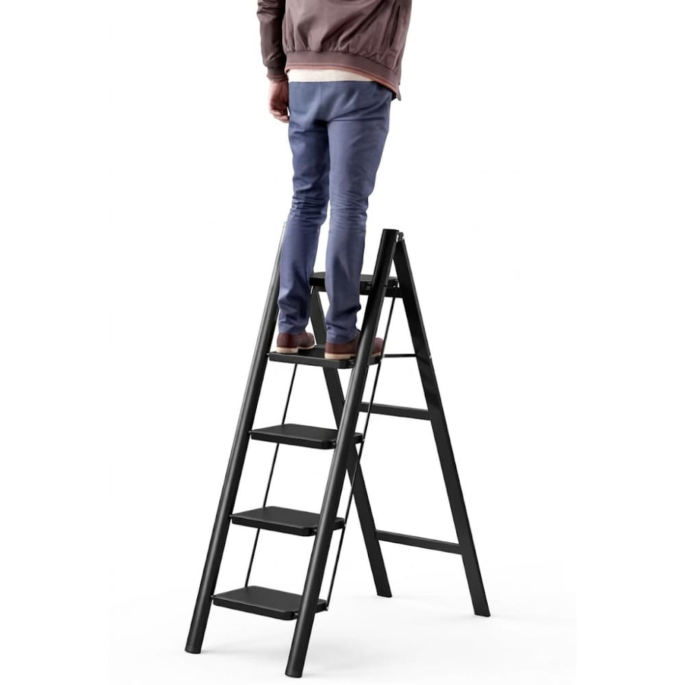Escalera plegable 5 escalones resistente compacta negra antideslizante uso hogar oficina