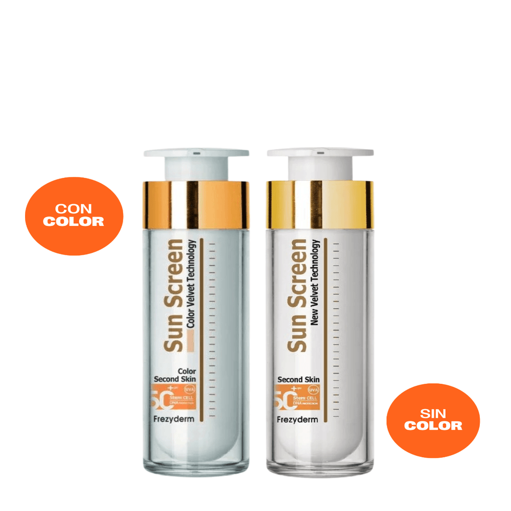 Dúo  Sun Screen Velvet  Sin Color y  Con Color SPF 50  Frezyderm