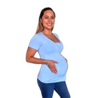 Polo Cuello V de Lactancia y Embarazo Celeste manga corta