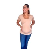Polo Cuello V de Lactancia y Embarazo Beige manga corta