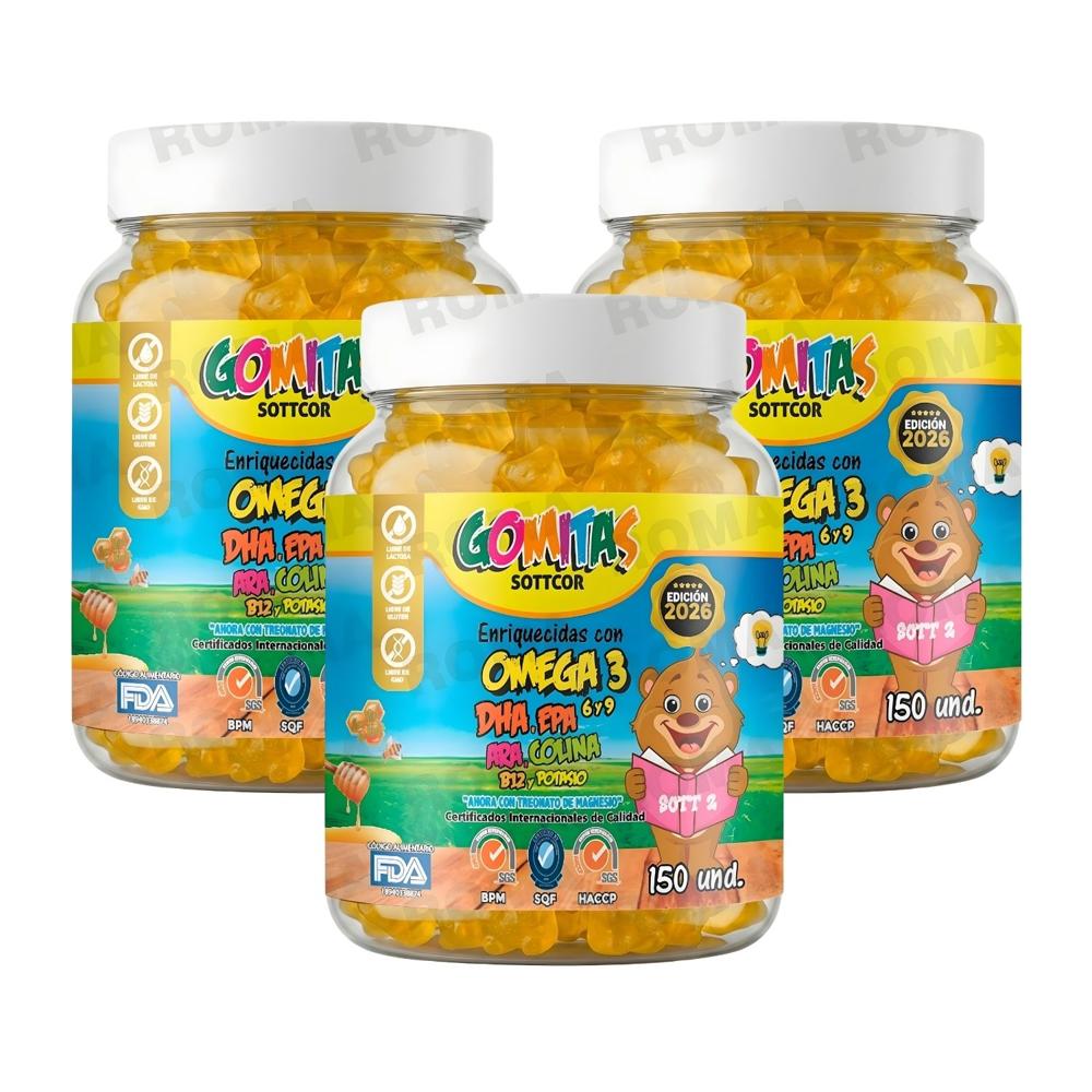 PACK 3 GOMITAS OMEGA 3 PARA NIÑOS SOTTCOR LABS 150 UNIDADES