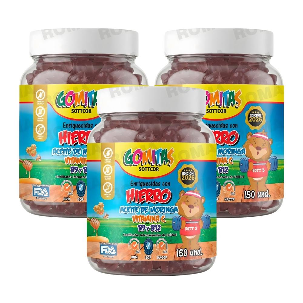 PACK 3 GOMITAS HIERRO PARA NIÑOS SOTTCOR LABS 150 UNIDADES