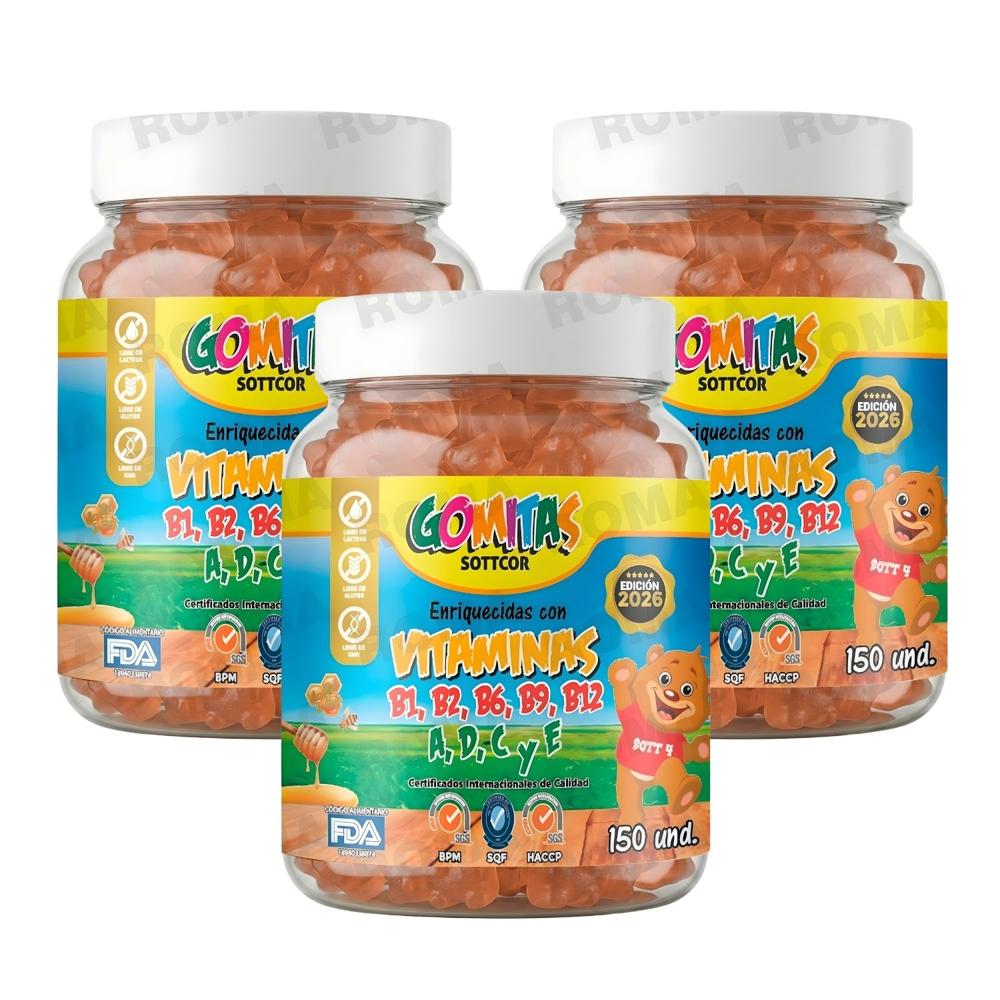 PACK 3 GOMITAS VITAMINAS PARA NIÑOS SOTTCOR LABS 150 UNIDADES