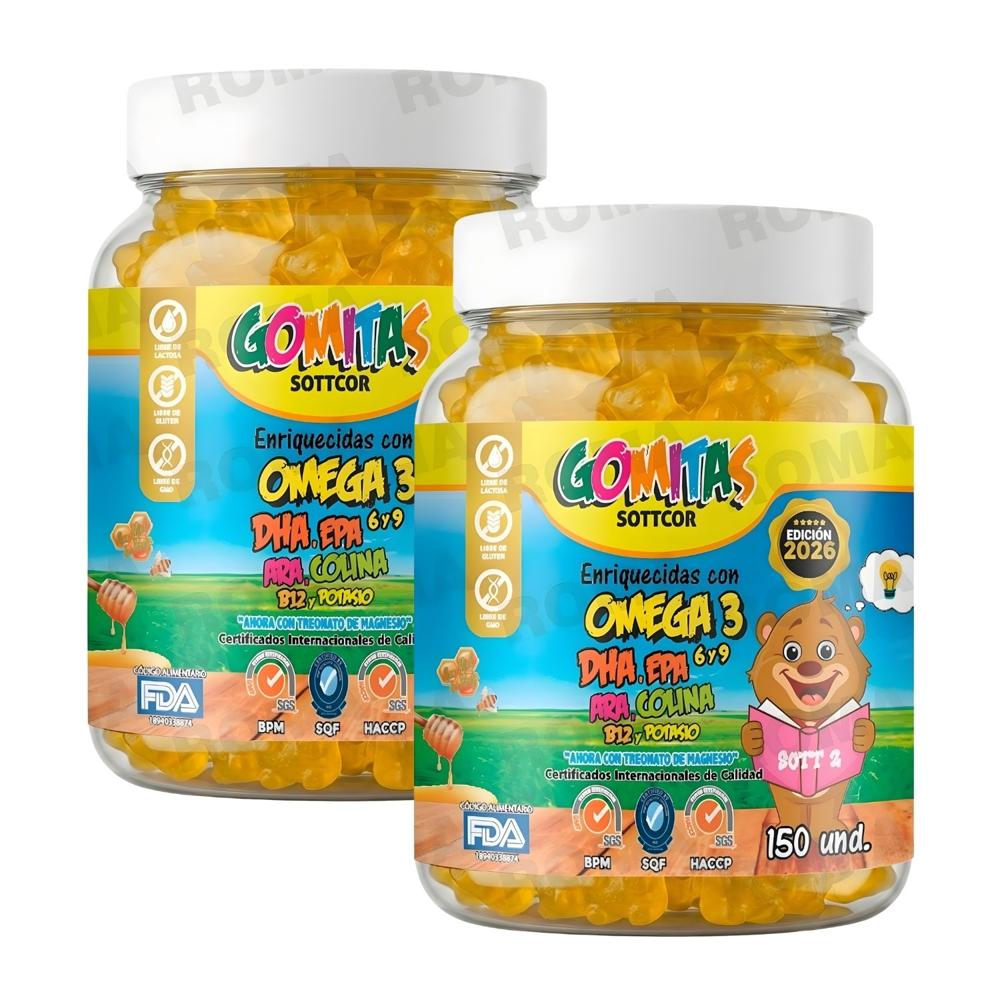 PACK 2 GOMITAS OMEGA 3 PARA NIÑOS SOTTCOR LABS 150 UNIDADES
