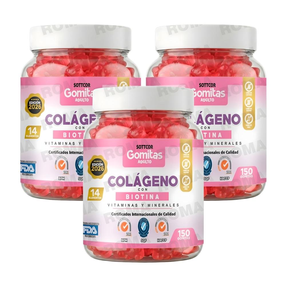 PACK 3 GOMITAS DE COLÁGENO PARA ADULTOS SOTTCOR LABS 150 UNIDADES