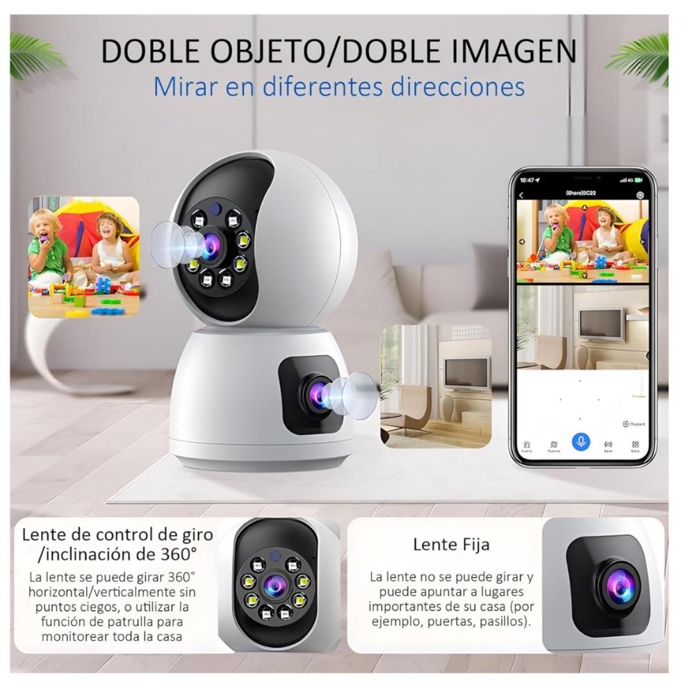 Monitor de Bebé Mascota Adulto mayor Visión Nocturna Voz bidireccional Doble Lente