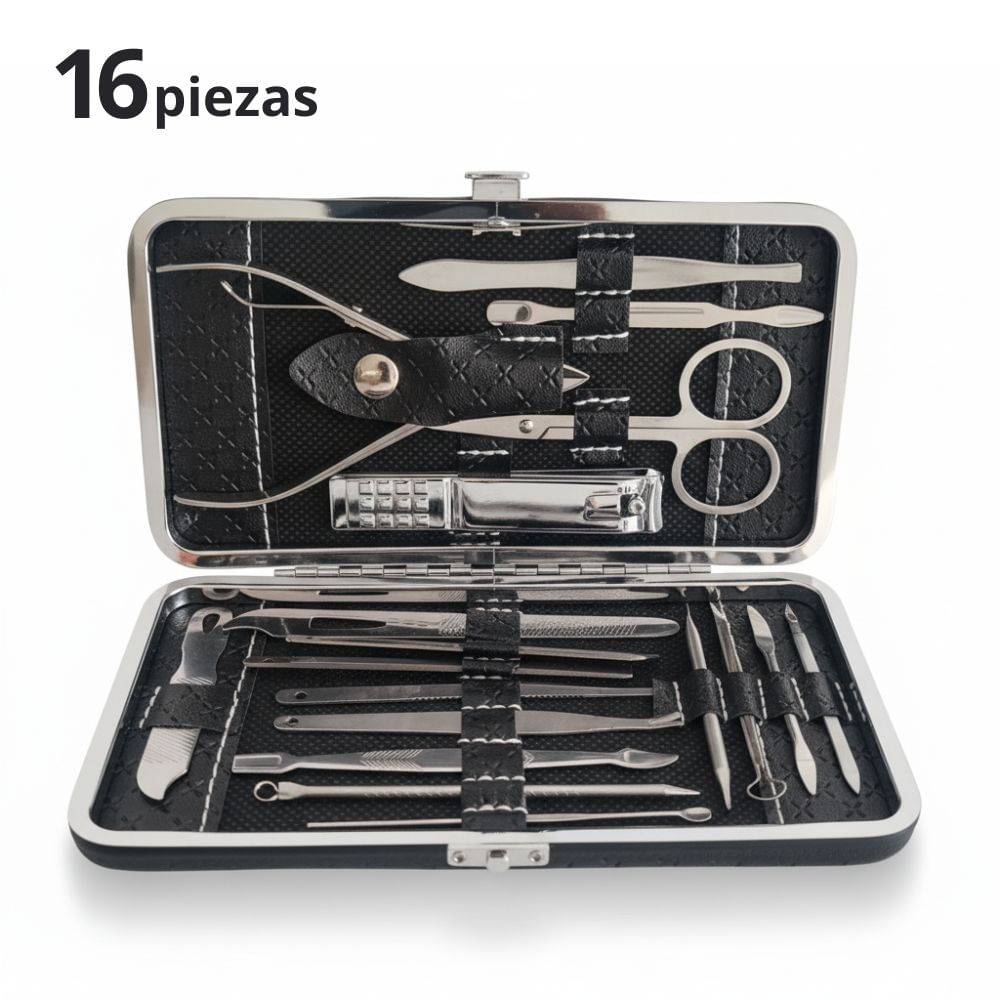 Set Manicura Pedicura Completo de 16 Piezas Cortauñas Acero Inoxidable