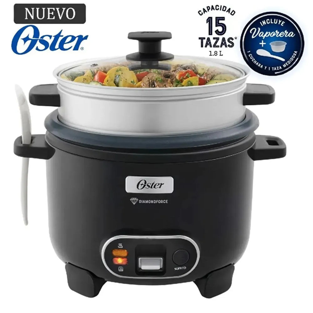 Olla Arrocera Oster Negro DiamondForce 15 Tazas CKSTRC15DFBLK