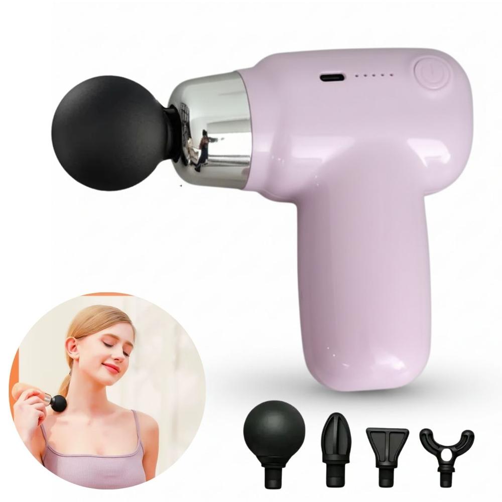 Pistola Masajeador 4 en 1 Masaje Muscular Multifuncional 5 Velocidades Morado