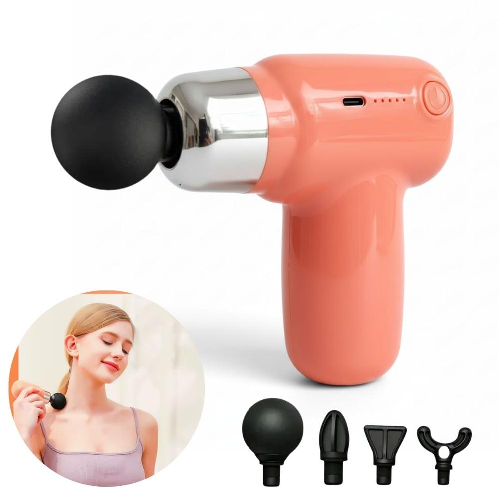 Pistola Masajeador 4 en 1 Masaje Muscular Multifuncional 5 Velocidades Rosado