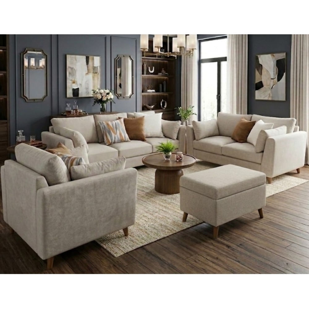 Juego de Sala Allpa Beige 321 Banqueta Baúl Regalo