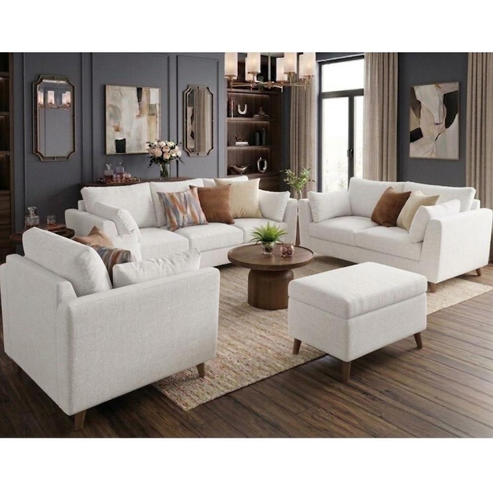 Juego de Sala Allpa Blanco 321 Banqueta Baúl Regalo