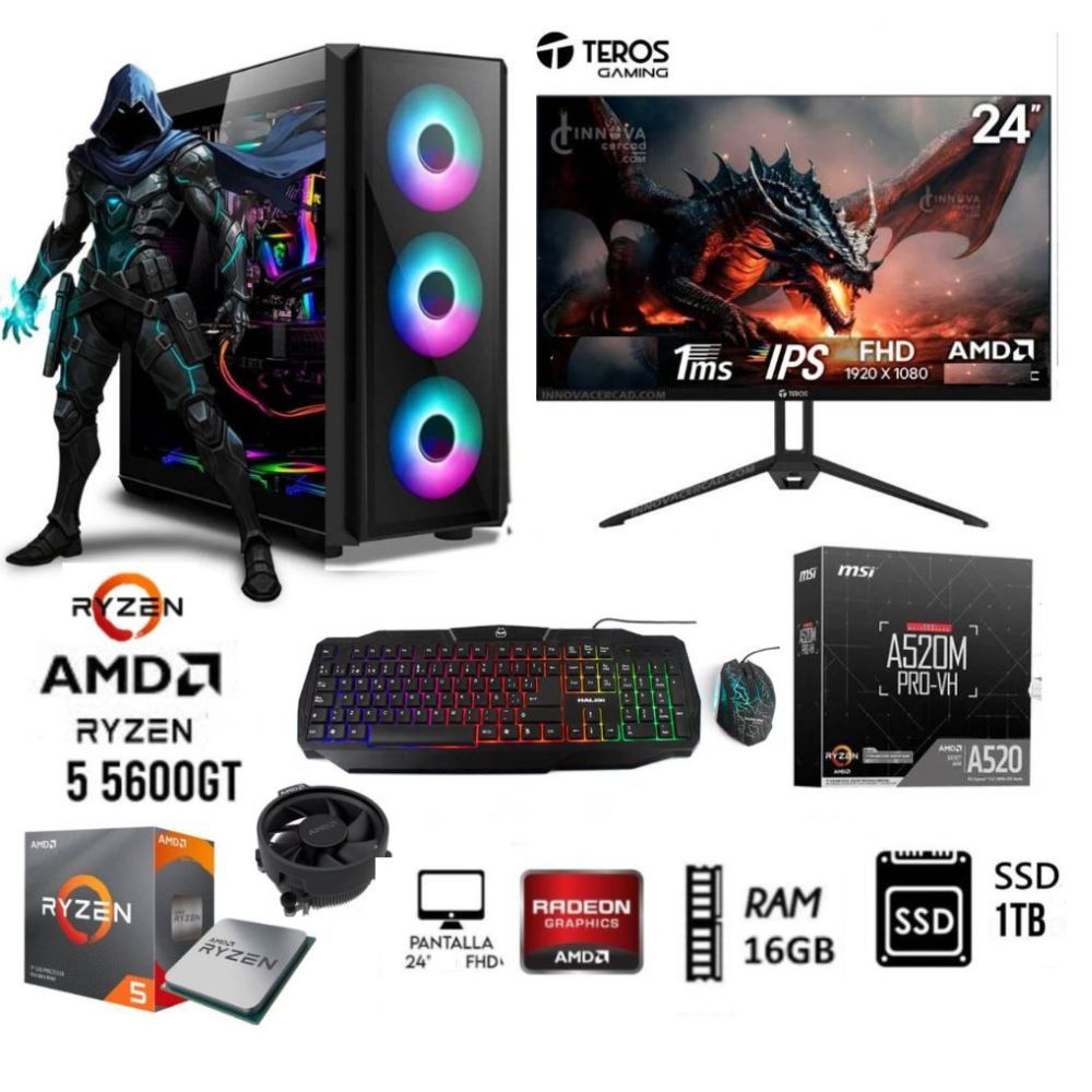 Computadora Pc Gamer RYZEN 5 5600GT Ram16GB Disco Solido SSD 1TB Monitor 24 FHD