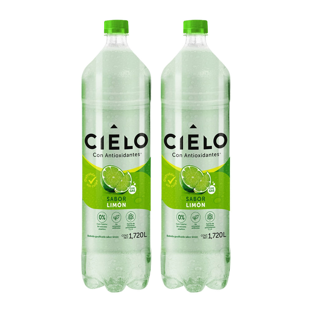 Pack Agua con Gas CIELO Sabor a a Limón Botella 1.72L Paquete 2un